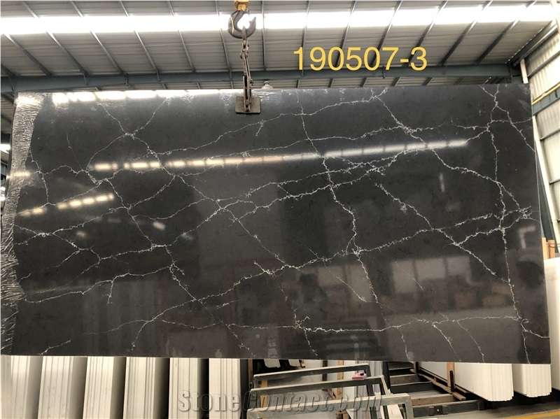 Artificial Black 5104 Quartz Calacatta Angelo Quartz Slabs