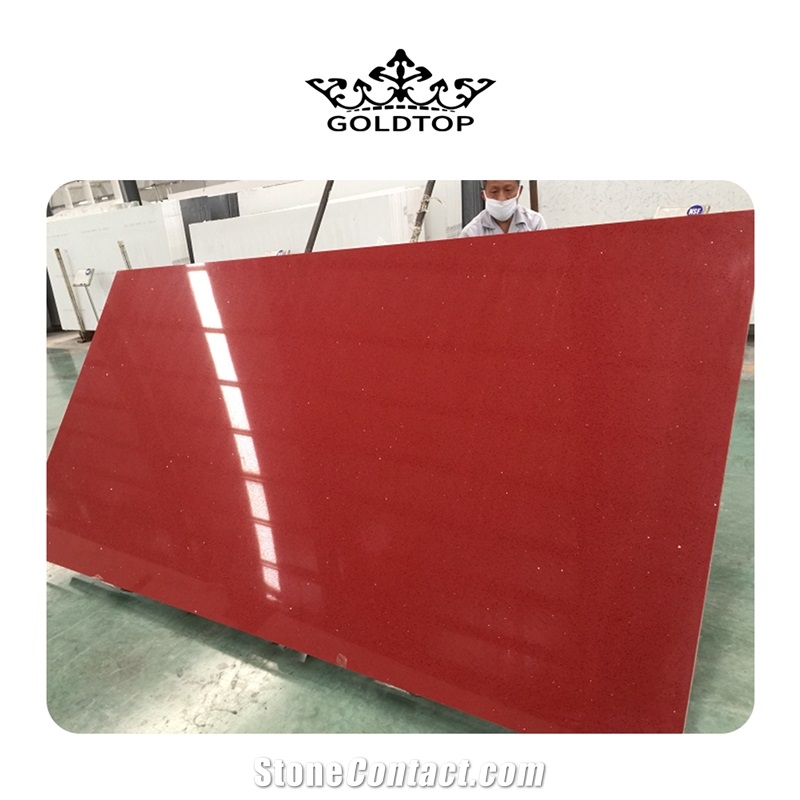 Artificial Stone Newest 1010 Sparkle Red Quartz Slabs