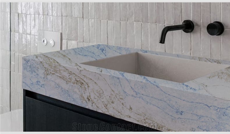 Blue And Gary Vein Quartz 6030 Lazada Concrete Quartz Slabs