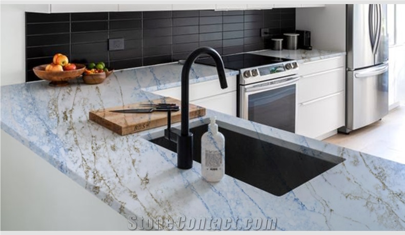 Blue And Gary Vein Quartz 6030 Lazada Concrete Quartz Slabs