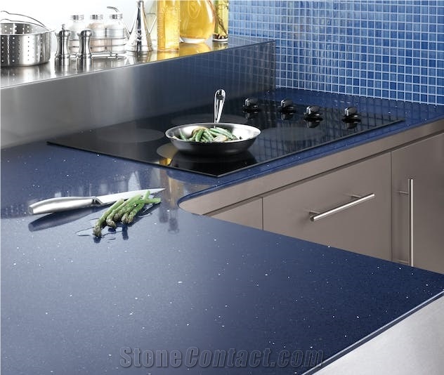 Polished Dark Blue Sparkle Series 1005 Quartz Slabs