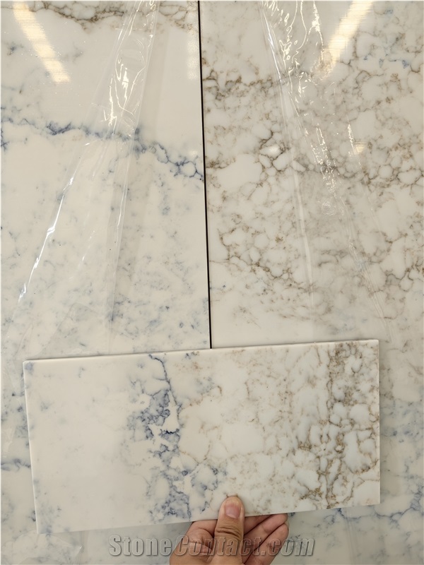 White With Blue Veins Artificial 6030 Concrete Quartz Slabs