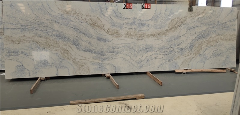 White With Blue Veins Artificial 6030 Concrete Quartz Slabs