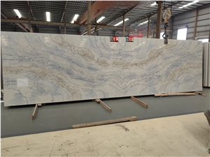 White With Blue Veins Artificial 6030 Concrete Quartz Slabs