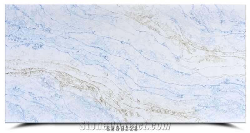 White With Blue Veins Artificial 6030 Concrete Quartz Slabs