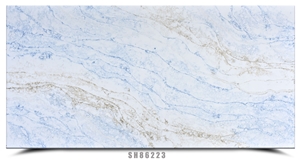 White With Blue Veins Artificial 6030 Concrete Quartz Slabs