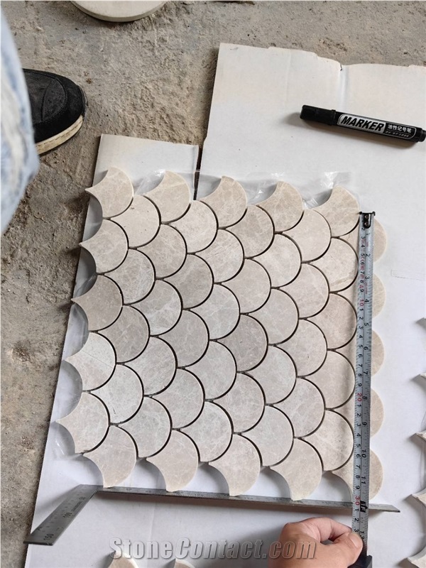 Fish Scale Beige Marble Mosaic Tiles