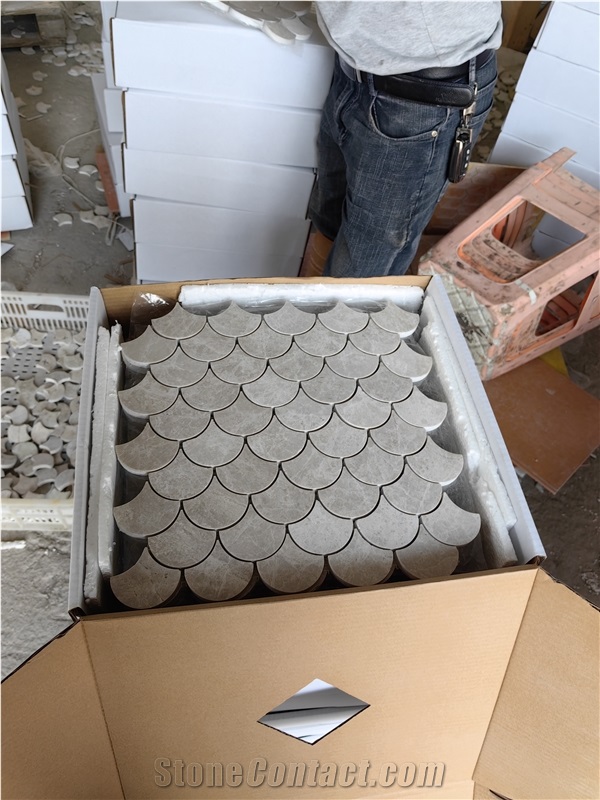 Fish Scale Beige Marble Mosaic Tiles