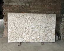 Natural White Crystal Quartz With Gold Leaf Semiprecious Stone Slabs Natural White Crystal Quartz With Gold Leaf Semiprecious Stone Slabs