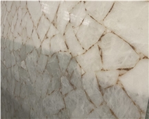 Natural White Crystal Quartz With Gold Leaf Semiprecious Stone Slabs