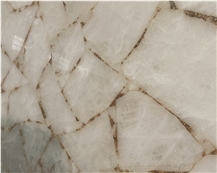 Natural White Crystal Quartz With Gold Leaf Semiprecious Stone Slabs