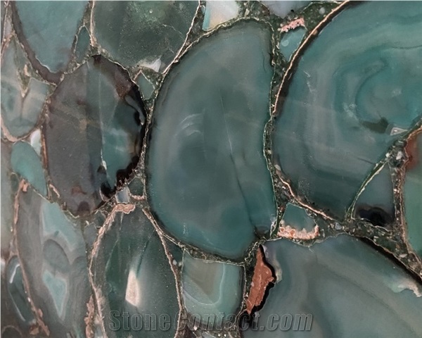 Semi Precious Stone Indoor Design Natural Green Agate Slab