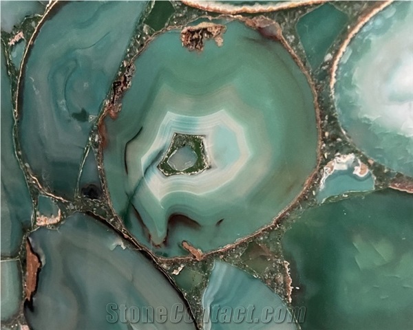 Semi Precious Stone Indoor Design Natural Green Agate Slab
