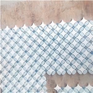 Azul Macaubas Blue Celeste Flower Shape Mosaic Tiles