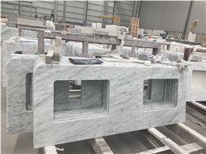 Bianco Carrara White Marble Kitchen Countertop Double Sink