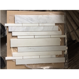 Eastern White/Oriental White Marble Linear Strips Mosaic Eastern White/Oriental White Marble Linear Strips Mosaic