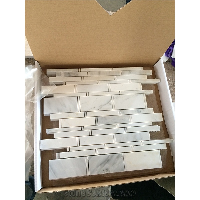 Eastern White/Oriental White Marble Linear Strips Mosaic