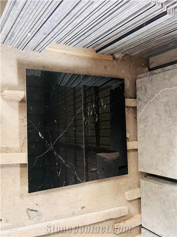 Cut To Size Turkish Marquina Black Marble Tiles, Slab