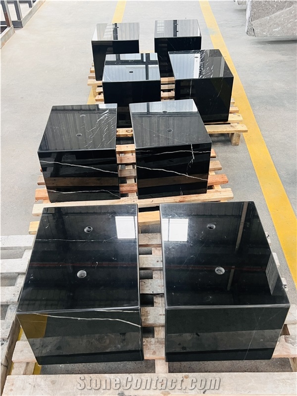Cut To Size Turkish Marquina Black Marble Tiles, Slab