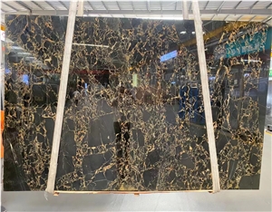 Fantasy Black Gold Flower Marble Slab Tiles