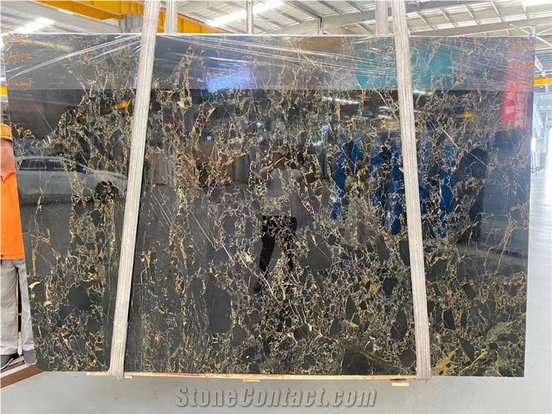 Fantasy Black Gold Flower Marble Slab Tiles