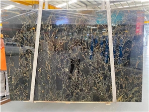Fantasy Black Gold Flower Marble Slab Tiles