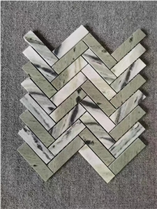 China  Herringbone Mosaic Tile Ice  Green Marble