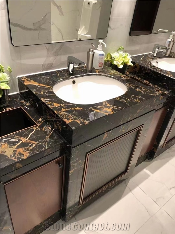China Montmartre Nero Portoro Marble Slabs Tiles Polish