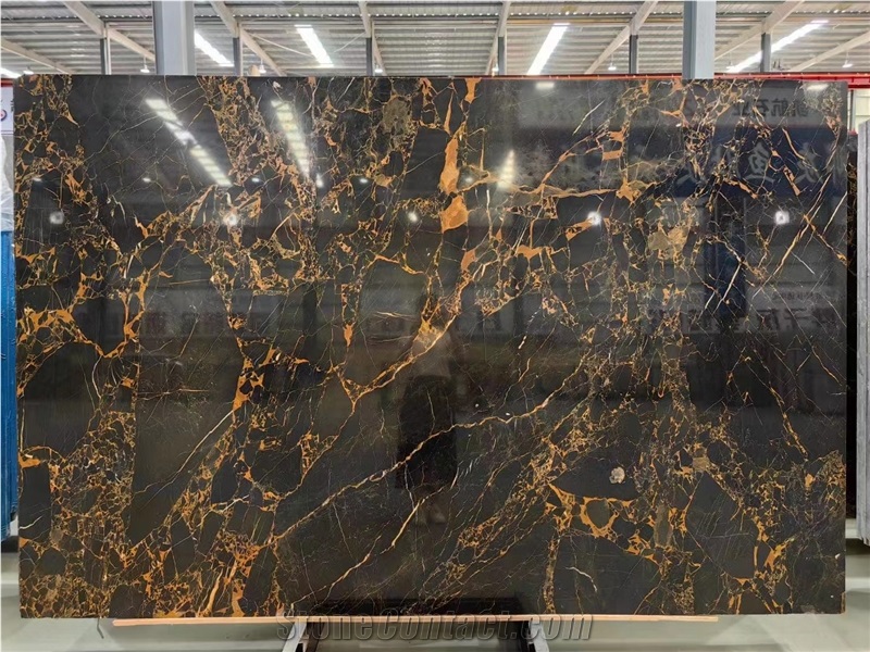 China Montmartre Nero Portoro Marble Slabs Tiles Polish