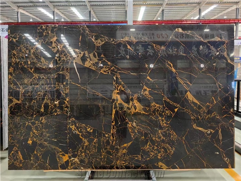 China Montmartre Nero Portoro Marble Slabs Tiles Polish