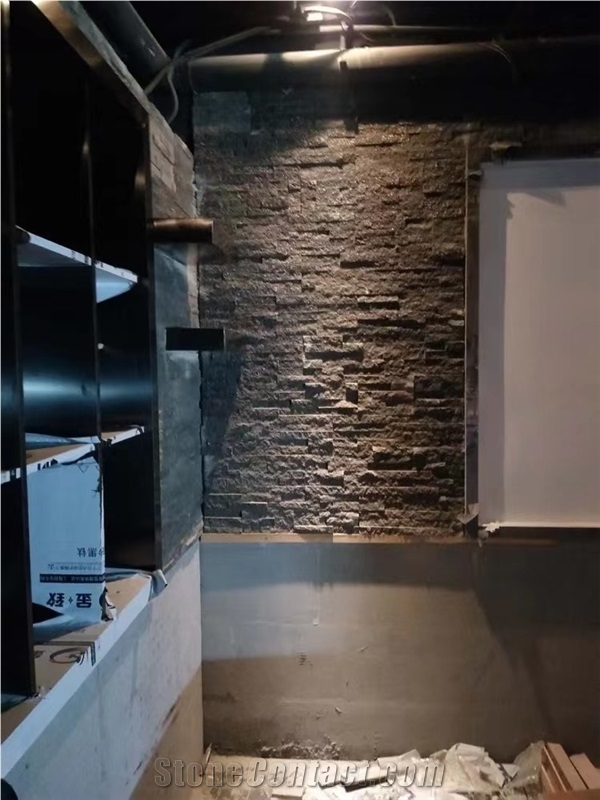 China Wall Stone Veneer Rectangular Black Split Surface