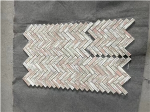 Herringbone Mosaic Tile Pink Rosa Marble
