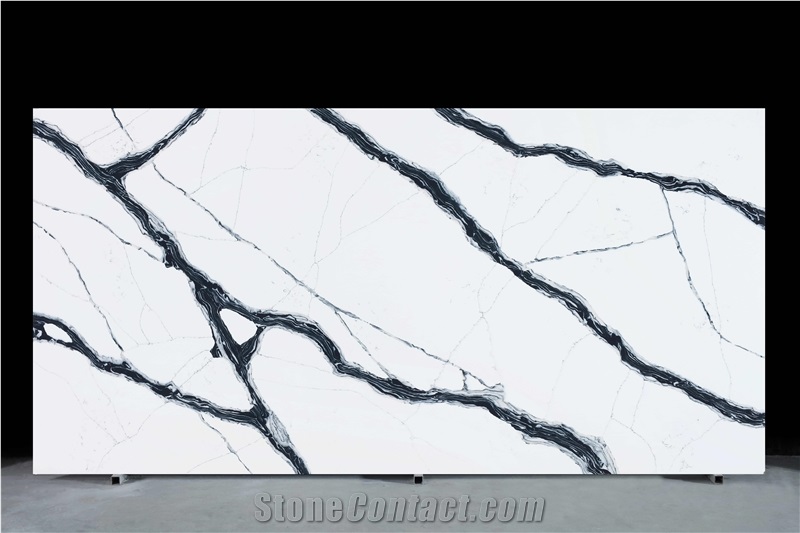 Artificial Calacatta White Quartz Slabs Tiles 20/30Mm Thick