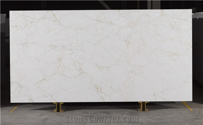 Artificial Stone White Quartz Slab With Brown Texture