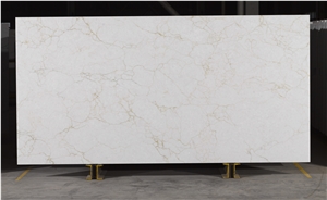 Artificial Stone White Quartz Slab With Brown Texture