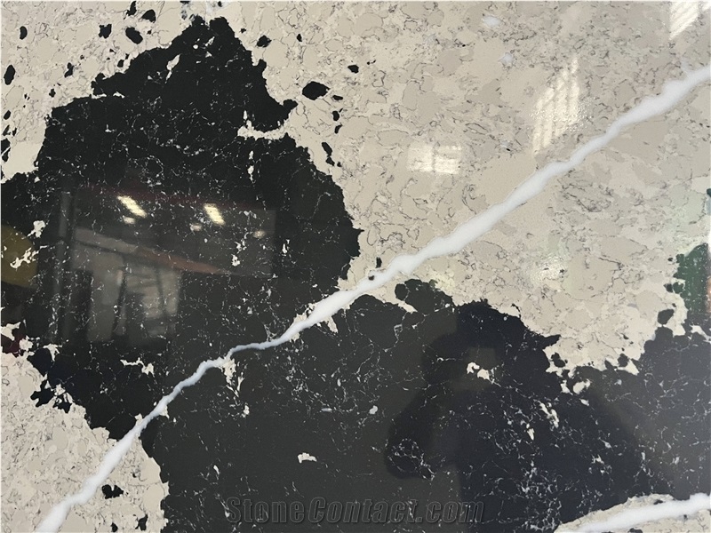 Black Engineered Marble Look Quartz Slab Supplier From China
