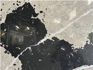 Black Engineered Marble Look Quartz Slab Supplier From China