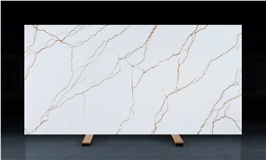 Calacatta Series Quartz Stone Slab With Gold Veins