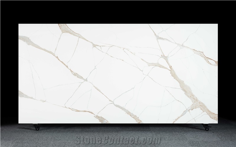 Calacatta Spur White With Brown Texture Artificial Quartz