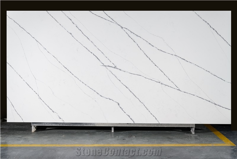 Carrara White Quartz Stone Slabs Tiles Classic White AQ0611