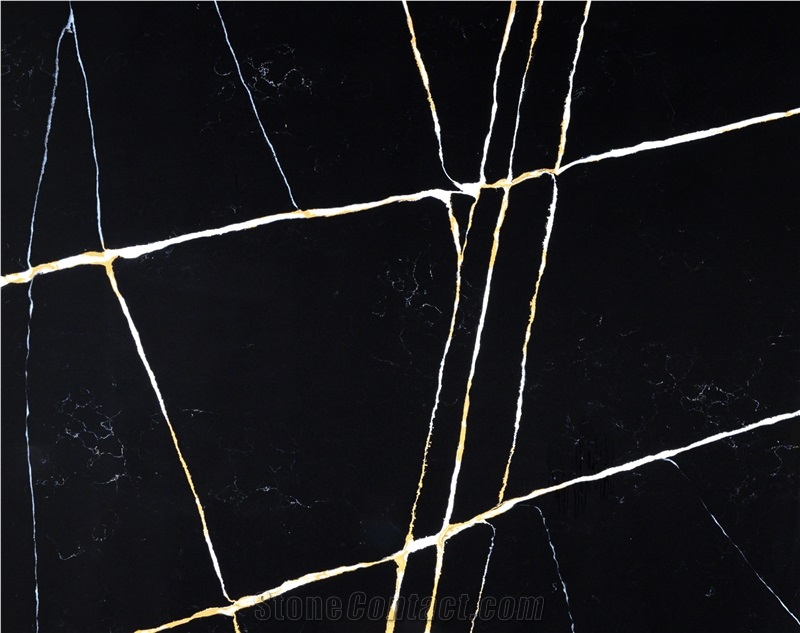 Laurent Black Quartz Tiles Marble Look Engineered Stone