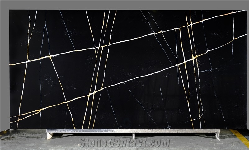 Laurent Black Quartz Tiles Marble Look Engineered Stone
