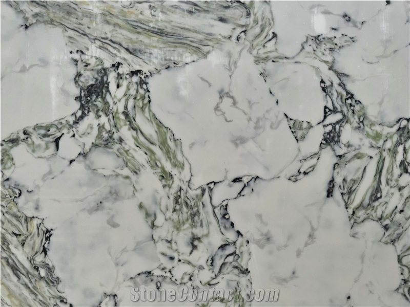Marble Look Green Quartz Stone Slab Manmade Stone Tile