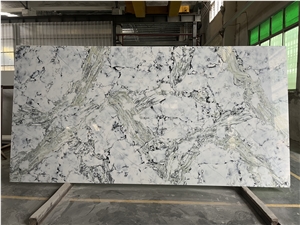 Marble Look Green Quartz Stone Slab Manmade Stone Tile