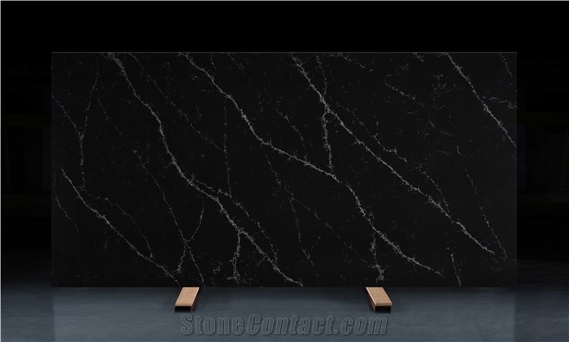 Nero Black Quartz Engineered Stone Tiles For Surface