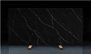 Nero Black Quartz Engineered Stone Tiles For Surface