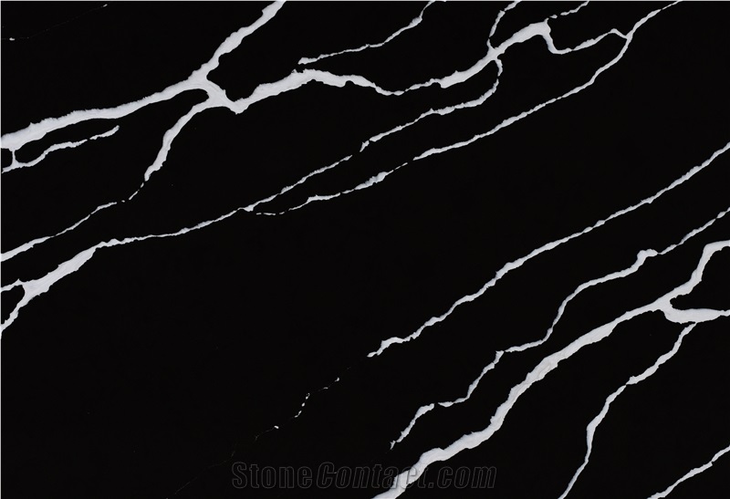 Polished Artificial Black Calacatta Quartz Slabs AQ6011