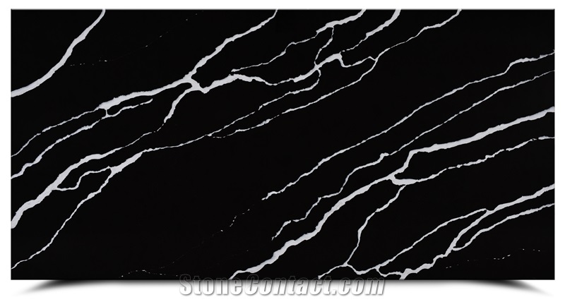 Polished Artificial Black Calacatta Quartz Slabs AQ6011
