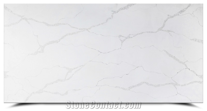 White Polished Calacatta Bianco Quartz Stone Slab AQ6029