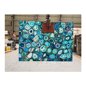 Blue Agate With Gold Foil Onyx Gemstone Wall Panels